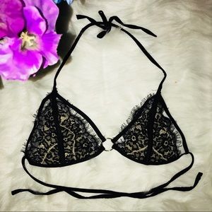Lace Halter Padded Push Up Bikini Top